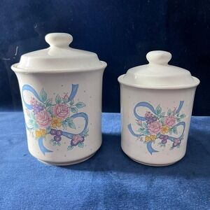Vintage Flowers & Ribbons Cottagecore Farmhouse Cannisters Whimsi Bow